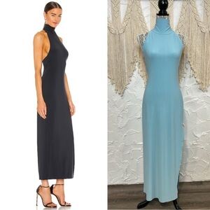 BLUE Revolve Norma Kamali Halter Turtle Side Slit Gown Women’s size Medium